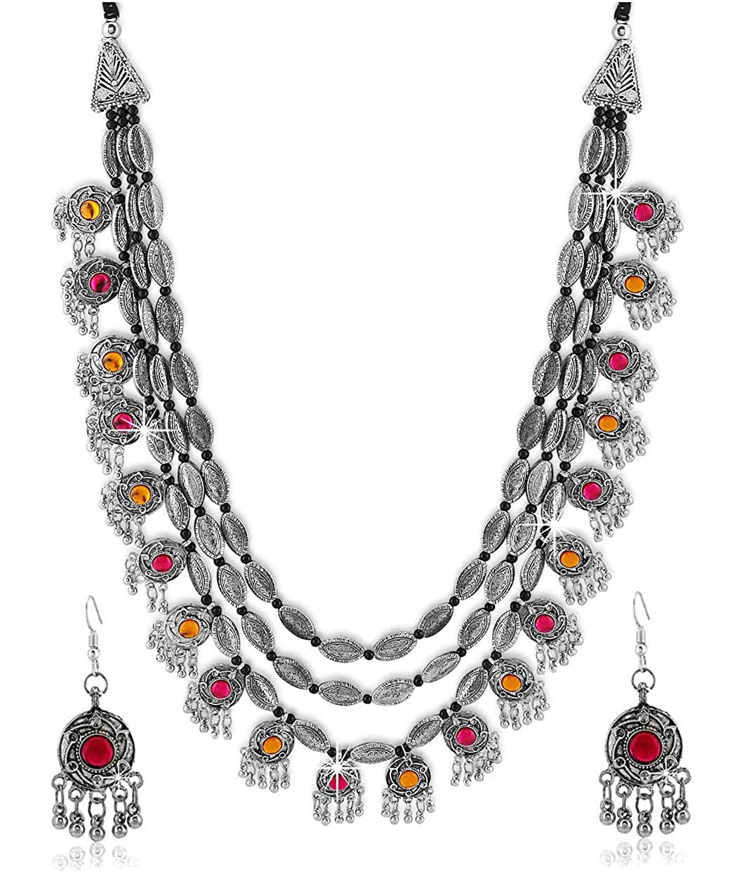 LARQ JEWELS Antique Oxidised Silver Plated Tribal Jewellery Necklace