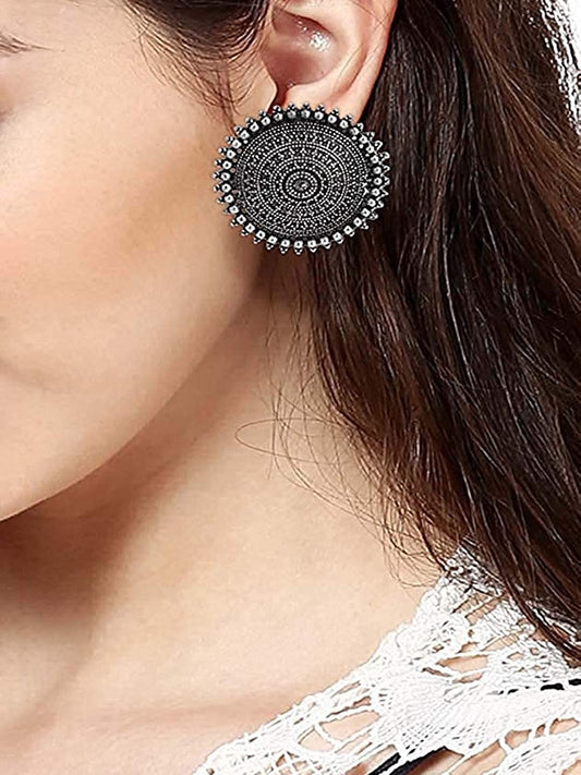 LARQ JEWELS Contemporary Oxidized Silver Base Metal Stud Earrings for Women