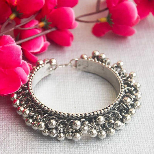 Oxidised German Silver ghungroo Cuff Bracelet Traditional kada Bangle for Women