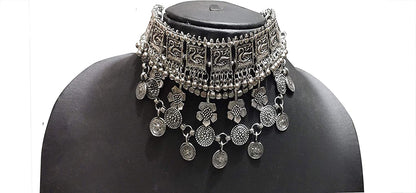 LARQ JEWELS Floral Oxidized Silver Black Metal Fusion Choker