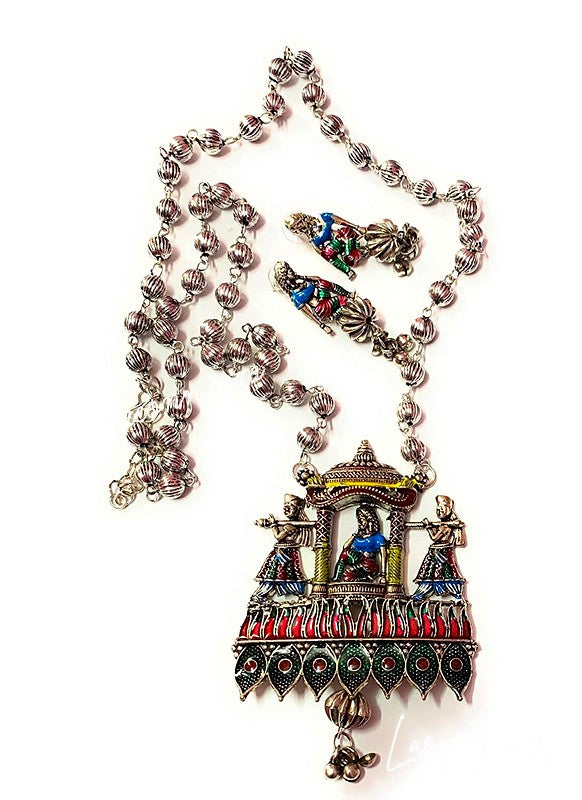 LARQ JEWELS Silver Oxidized Doli Patti Pendant Set for women