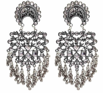LARQ JEWELS Traditional Silver Oxidised  Afghani Big Dangle Drop Earrings for women