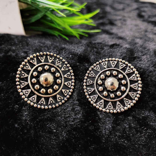 LARQ JEWELS Non-Precious Metal Oxidized Silver Tone Plated Black Enamel Ovel Shaped Stud Earrings