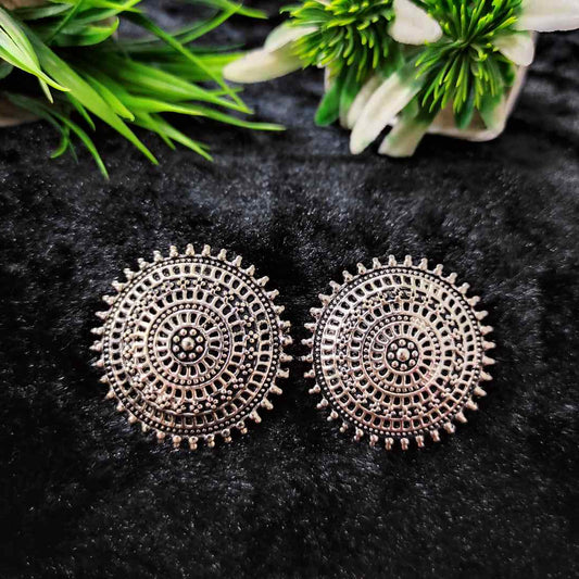 LARQ JEWELS OXIDIZED SILVER Brass Mandala Floral Stud Earrings for Women