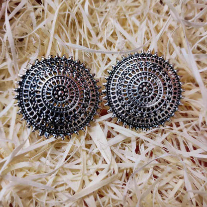 LARQ JEWELS OXIDIZED SILVER Brass Mandala Floral Stud Earrings for Women