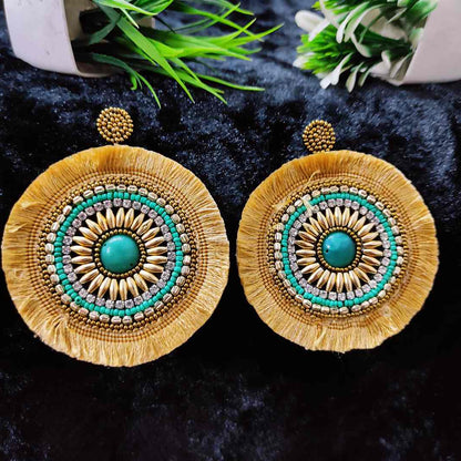 LARQ JEWELS Burnt Beige Boho Statement Fringing Tassel Earrings Thread Dangle Drop Earrings for Girls