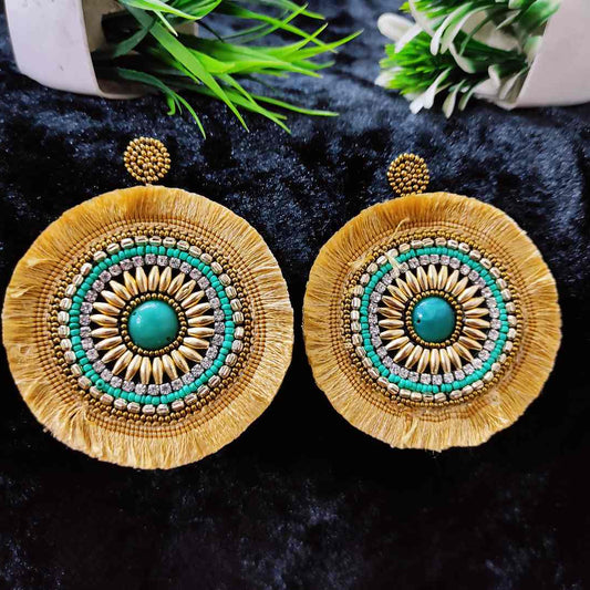 LARQ JEWELS Burnt Beige Boho Statement Fringing Tassel Earrings Thread Dangle Drop Earrings for Girls