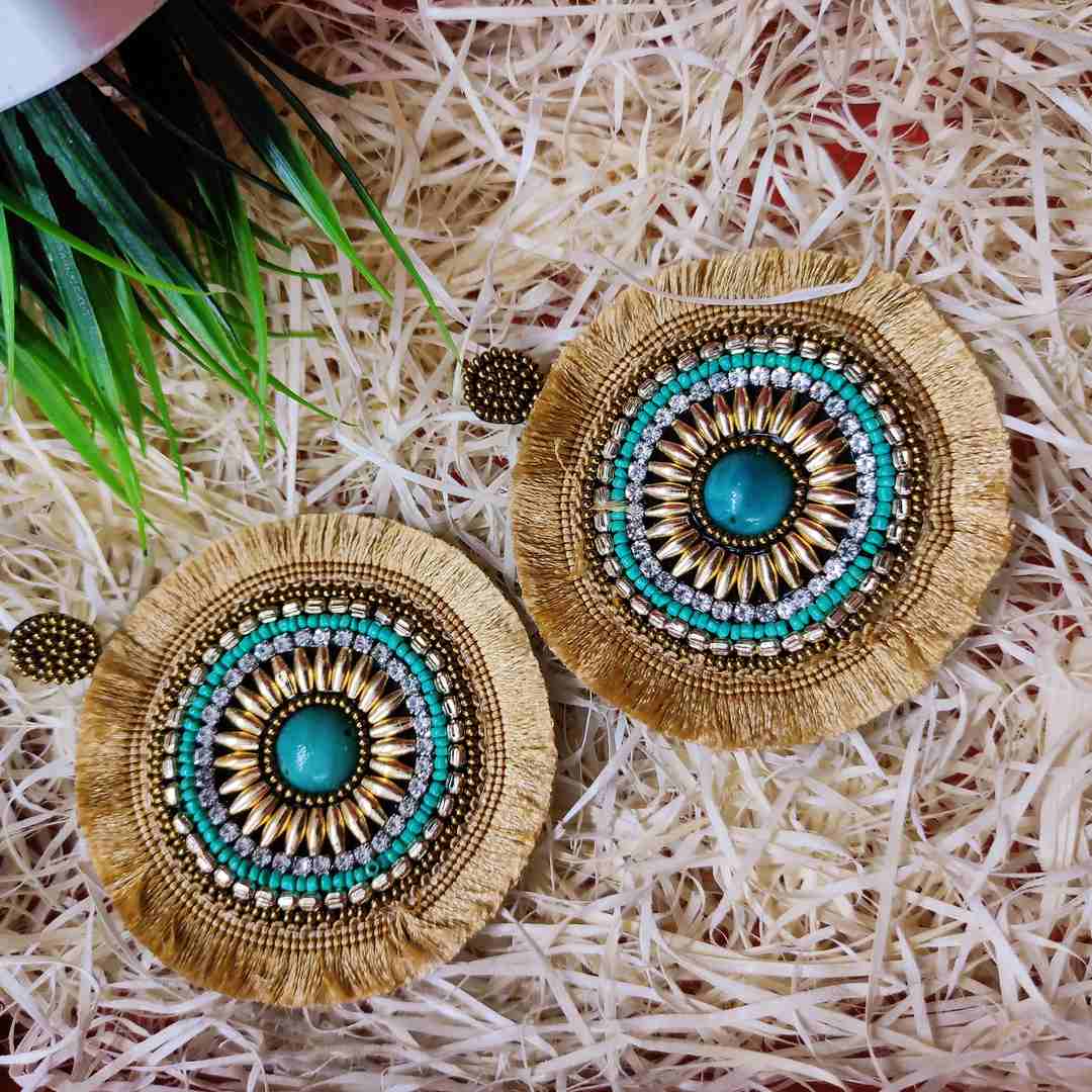 LARQ JEWELS Burnt Beige Boho Statement Fringing Tassel Earrings Thread Dangle Drop Earrings for Girls