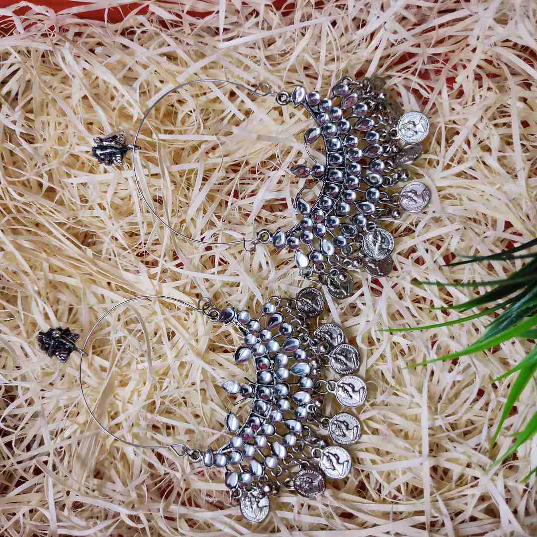 LARQ JEWELS Mirror Dangle Drop Earring Oxidised Silver