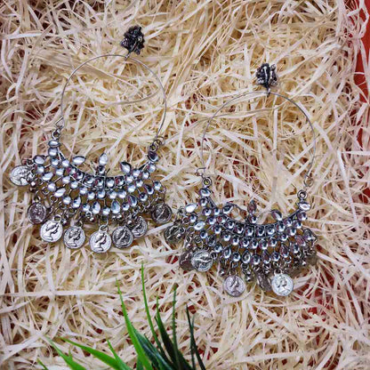 LARQ JEWELS Mirror Dangle Drop Earring Oxidised Silver