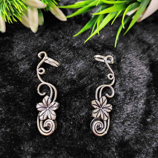LARQ JEWELS Ethnic German Silver Oxidised Floral Design Traditional Bugadi Ear Clip