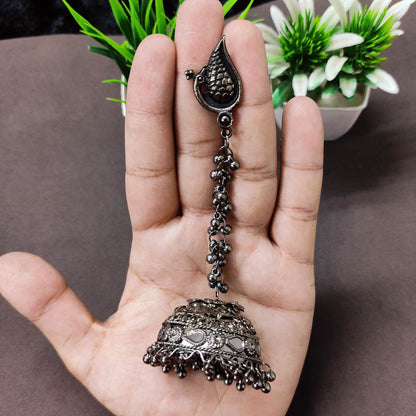 LARQ JEWELS Long Chain German Silver Earrings Jhumka Jhumki Oxidised Silver Plated Earrings For Girls Women