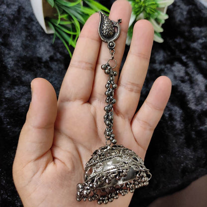 LARQ JEWELS Long Chain German Silver Earrings Jhumka Jhumki Oxidised Silver Plated Earrings For Girls Women