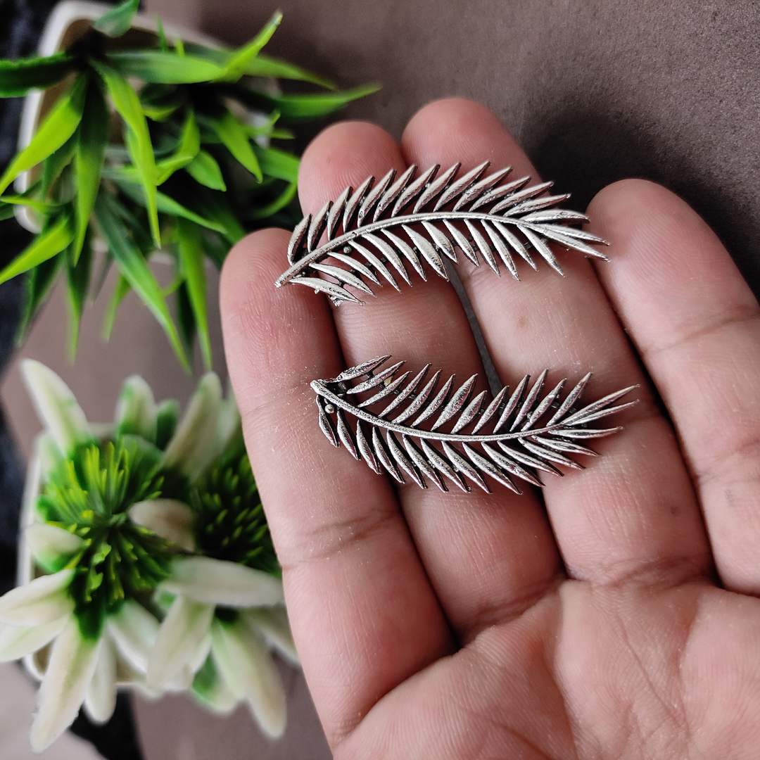 LARQ JEWELS Silver Leaves Vine Stud Earrings for Women And Girls