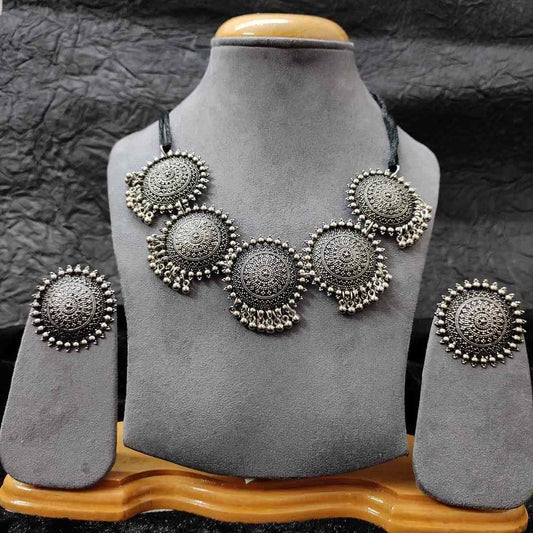 LARQ JEWELS Oxidised Silver Afghani Necklace