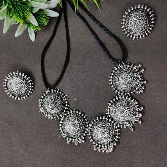 LARQ JEWELS Oxidised Silver Afghani Necklace