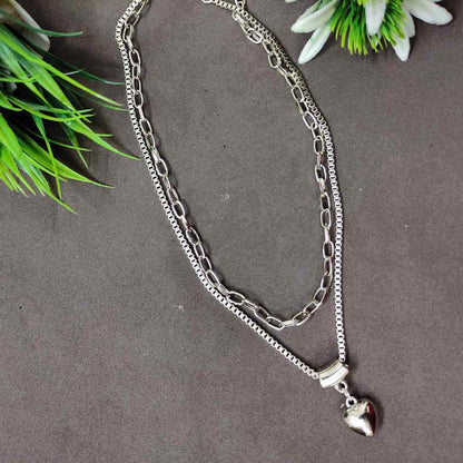 LARQ JEWELS Imitation Black Polish multi strand heart pendant