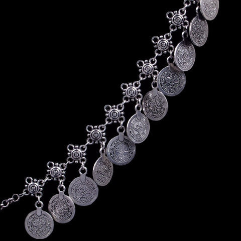 Silver Oxidised Boho Coin Anklet- single