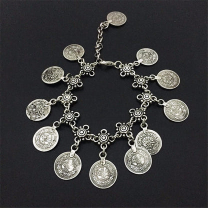 Silver Oxidised Boho Coin Anklet- single