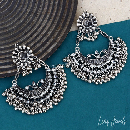 Larq Jewels Indian Tribal Oxidised Silver Dangle Drop Earrings