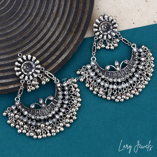 Larq Jewels Indian Tribal Oxidised Silver Dangle Drop Earrings