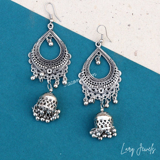 Traditional Indian Ethnic Oxidised Silver Jhumki