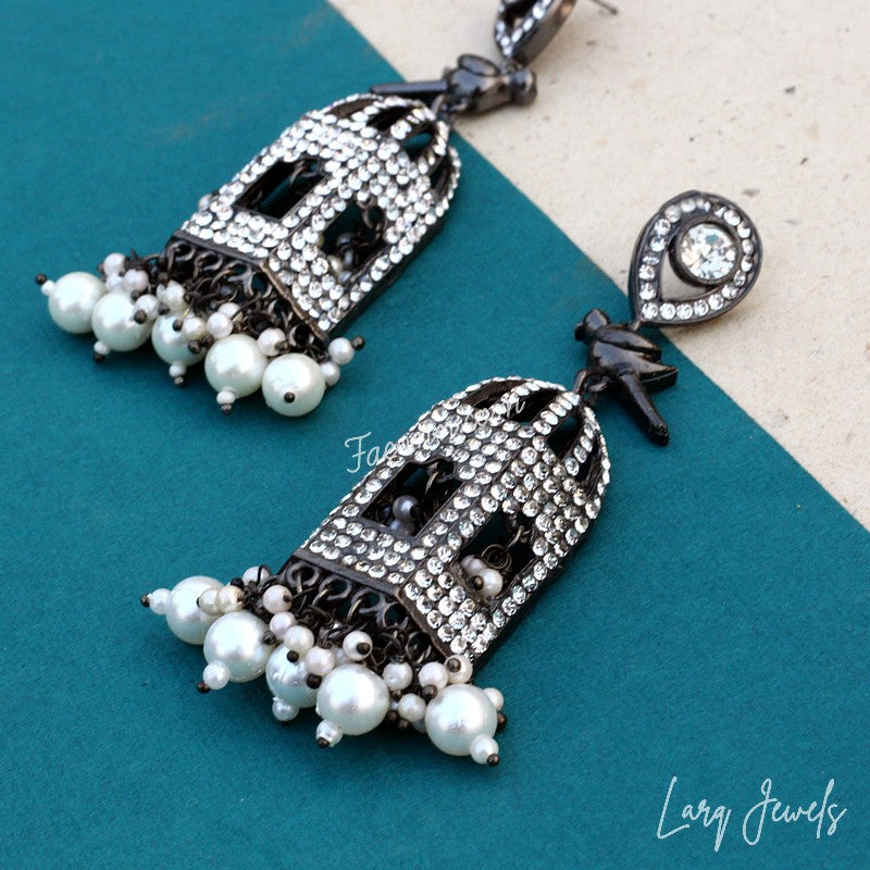 Black Oxidized Stone Ethnic Pearl Festive Earring