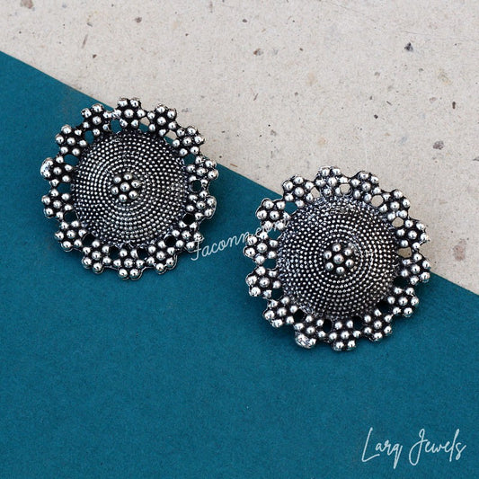 Larq Jewels Silver Oxidized Round Stud Earring