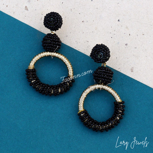 Larq Jewels Black And Round Beaded Earrings