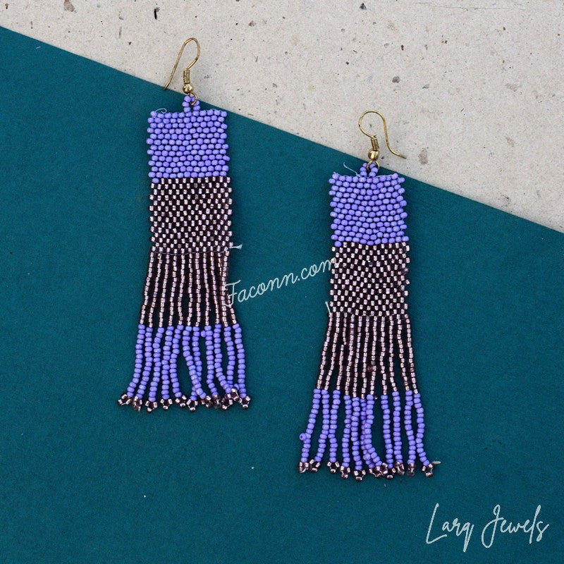 Larq Jewels Black And Purple Seed Beaded Earrings for Women Girls