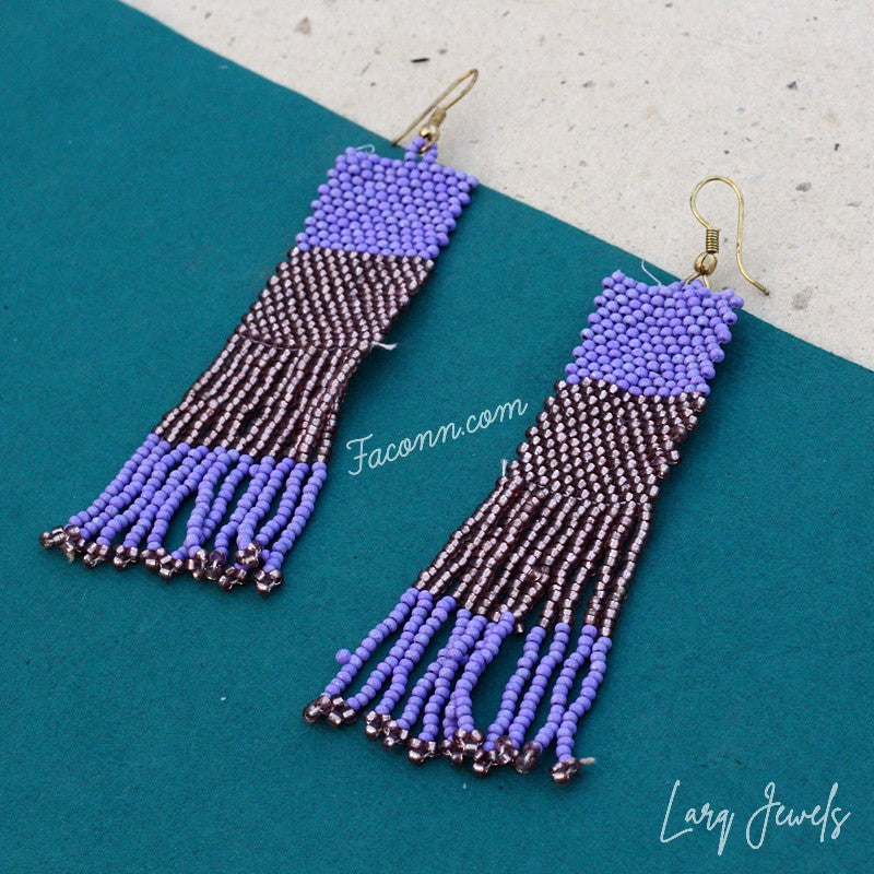 Larq Jewels Black And Purple Seed Beaded Earrings for Women Girls