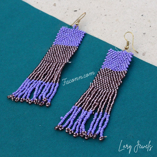 Larq Jewels Black And Purple Seed Beaded Earrings for Women Girls