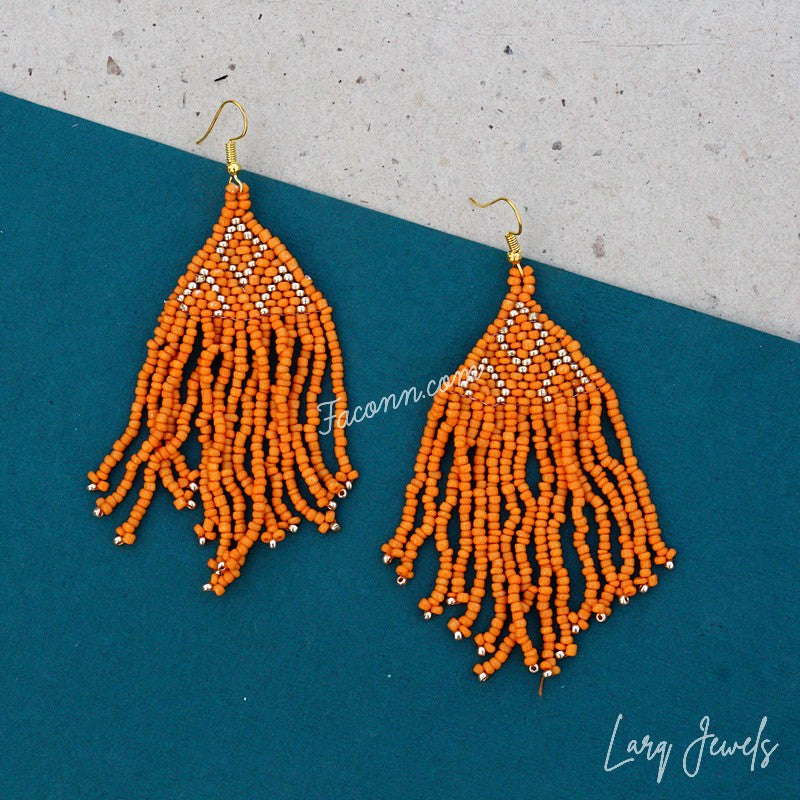 Larq Jewels Orange Seed Beaded Earrings for Women Girls