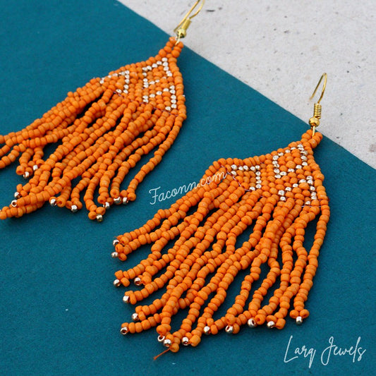 Larq Jewels Orange Seed Beaded Earrings for Women Girls