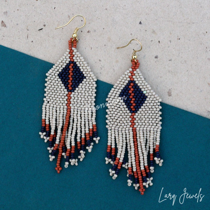 Larq Jewels Blue And White Seed Beaded Earrings for Women Girls