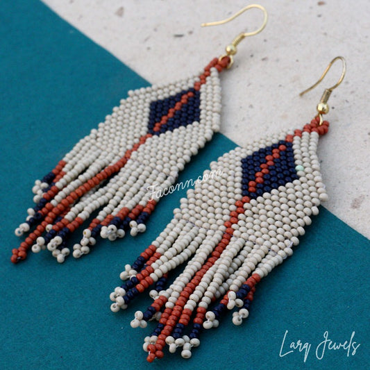 Larq Jewels Blue And White Seed Beaded Earrings for Women Girls