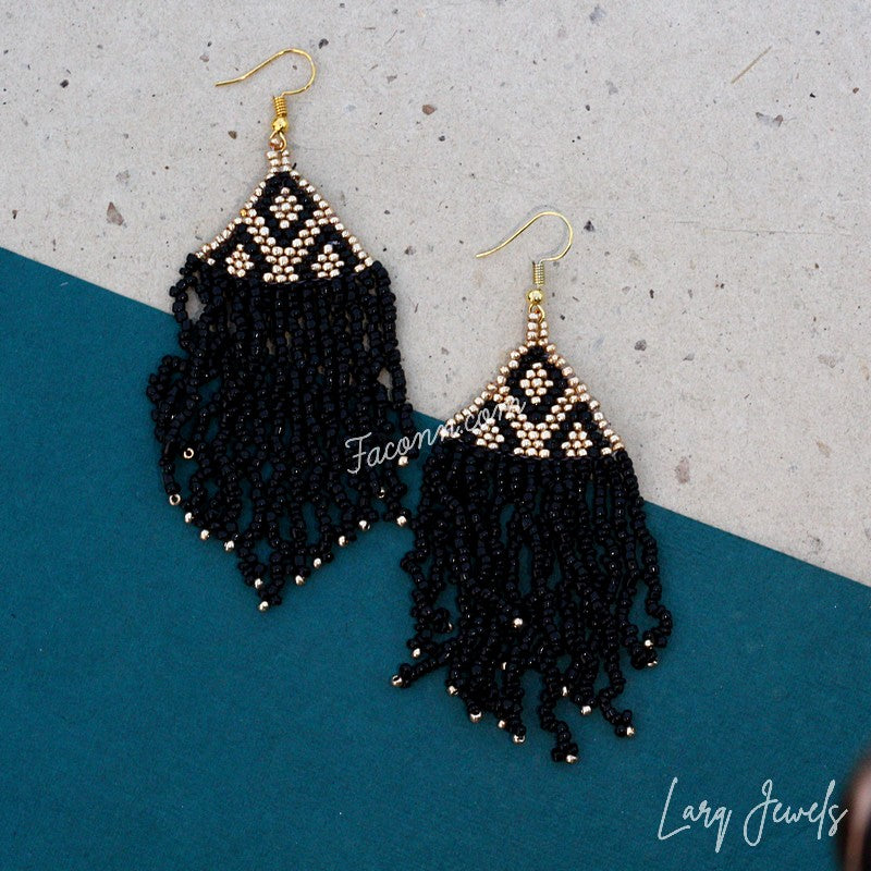 Larq Jewels Black Seed Beaded Earrings for Women Girls