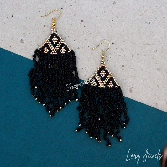 Larq Jewels Black Seed Beaded Earrings for Women Girls