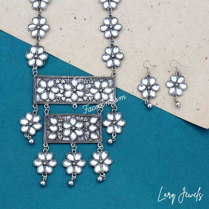 LARQ JEWELS Indian Oxidized Silver  Multiline Necklace  Set
