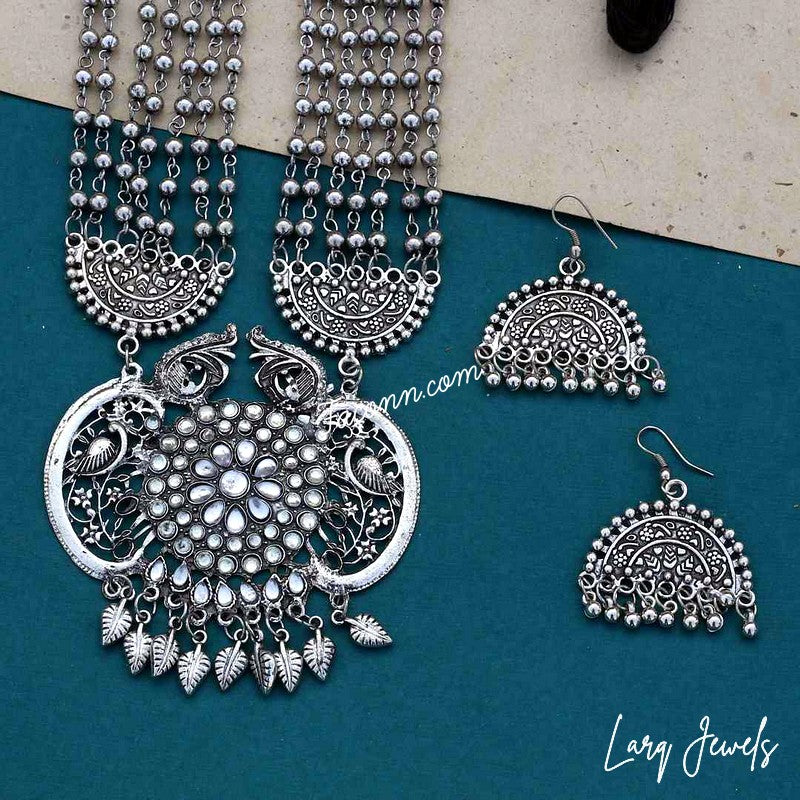 LARQ JEWELS Afghani Turkish Style Silver Mirror  Necklace
