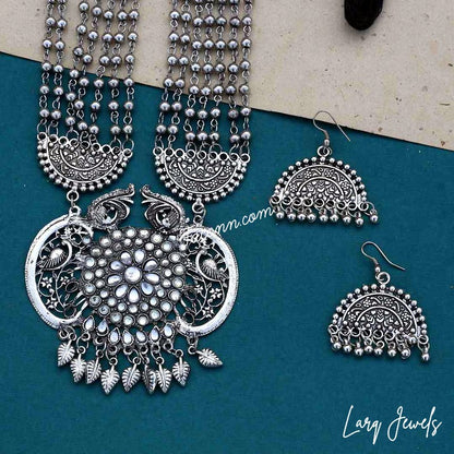 LARQ JEWELS Afghani Turkish Style Silver Mirror  Necklace
