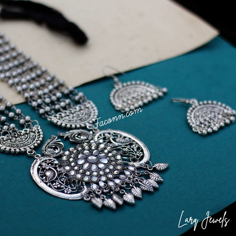 LARQ JEWELS Afghani Turkish Style Silver Mirror  Necklace