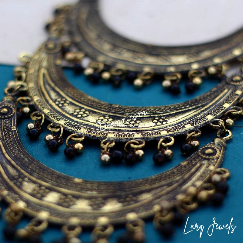 LARQ JEWELS Oxidized German Silver 3 Chand Long Chain Necklace