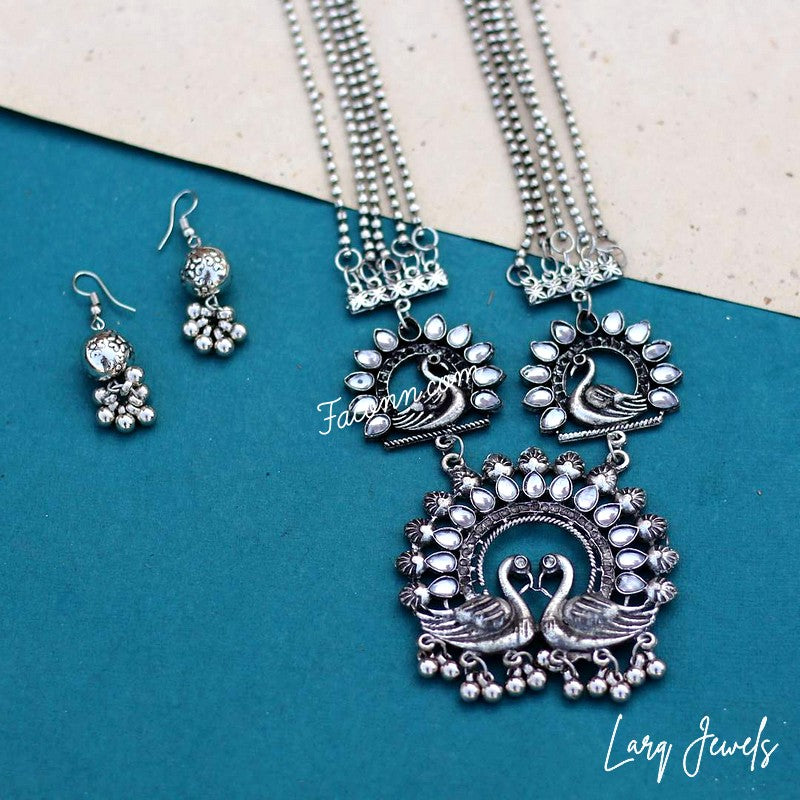LARQ JEWELS Antique German Silve Tribal Boho Peacock Necklace Set