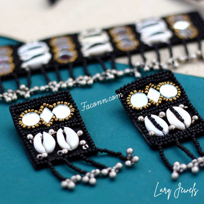 LARQ JEWELS Black Mirror Hand Crafted Fabric Choker Set