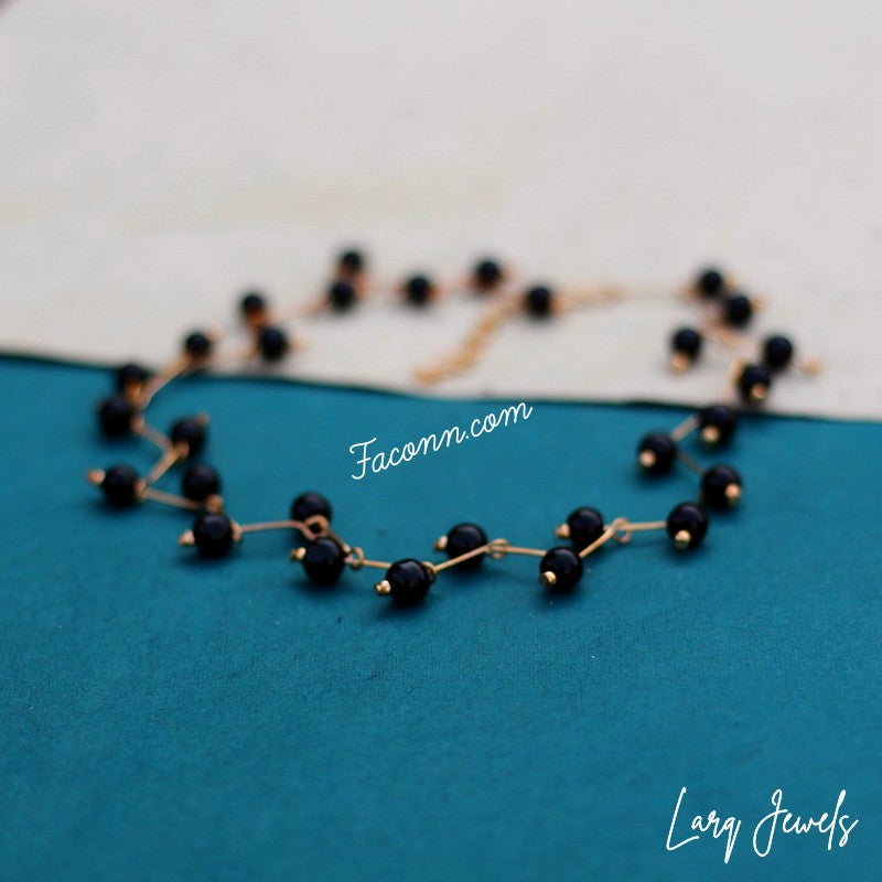 LARQ JEWELS Black Golden Pearl Beaded Choker Necklace For Women