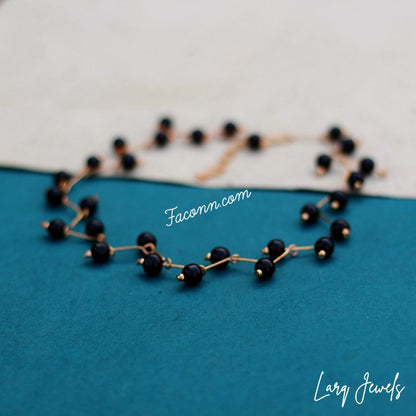 LARQ JEWELS Black Golden Pearl Beaded Choker Necklace For Women