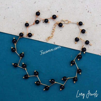 LARQ JEWELS Black Golden Pearl Beaded Choker Necklace For Women