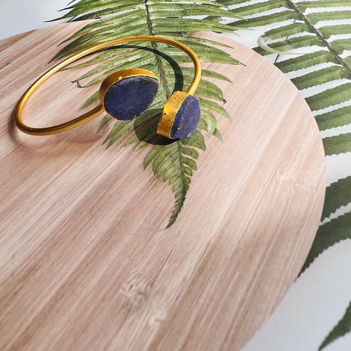 Brass Matt Golden Blue Stone Bracelet