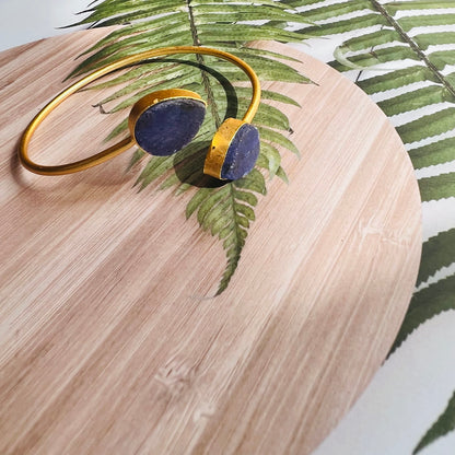 Brass Matt Golden Blue Stone Bracelet